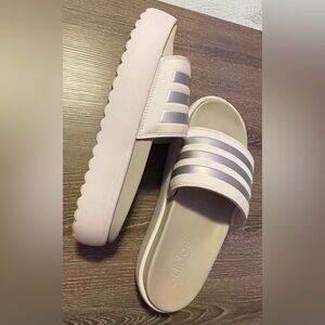 Adidas Adilette Platform Women's White and Silver Slide Sandals